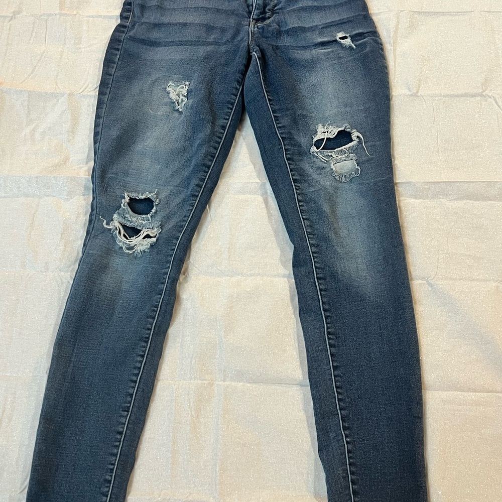 Maurices Dark Blue Distressed Skinny Jeans
